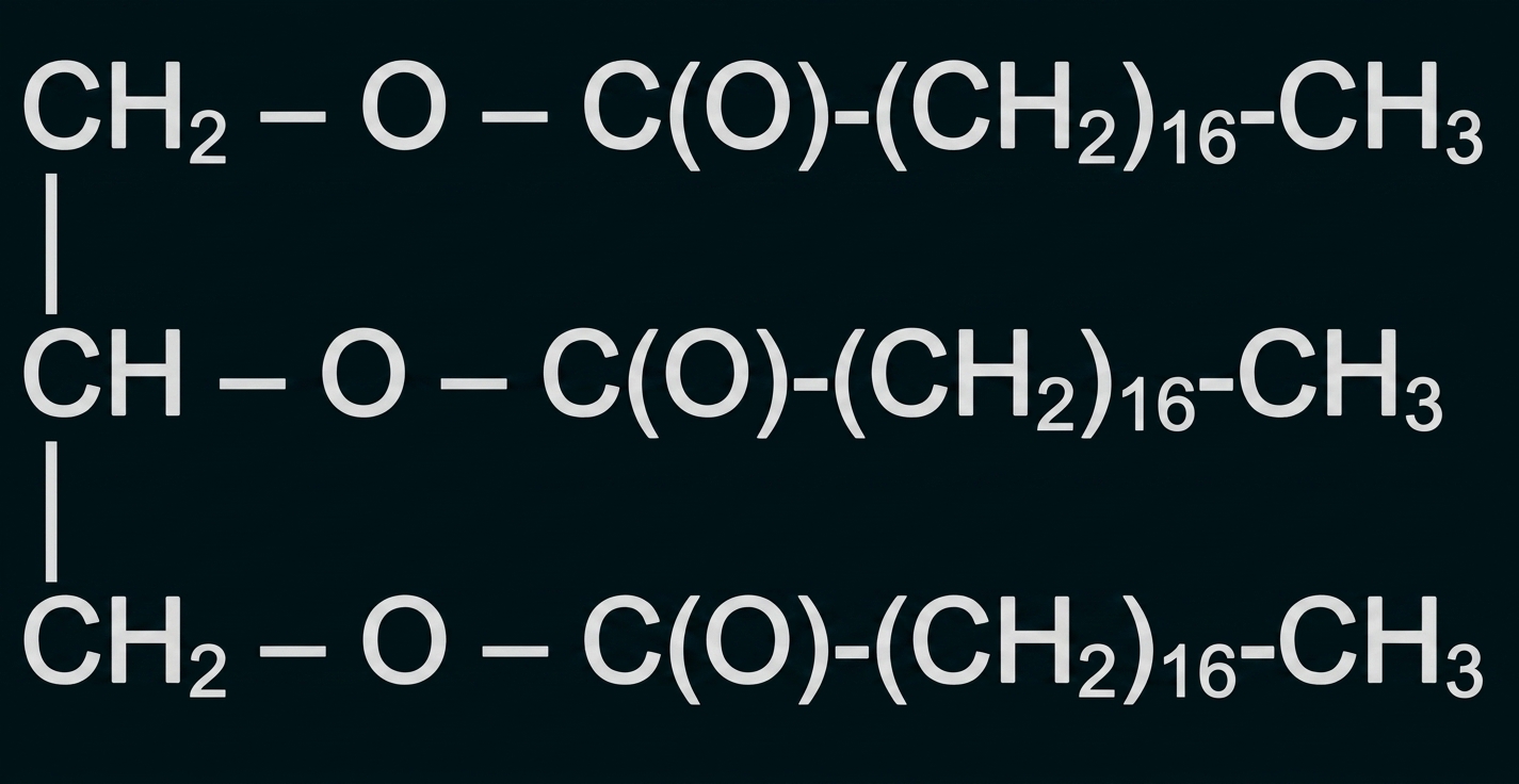 Chemische Strukturformel eines Fettes mit drei langen Kohlenwasserstoffketten.